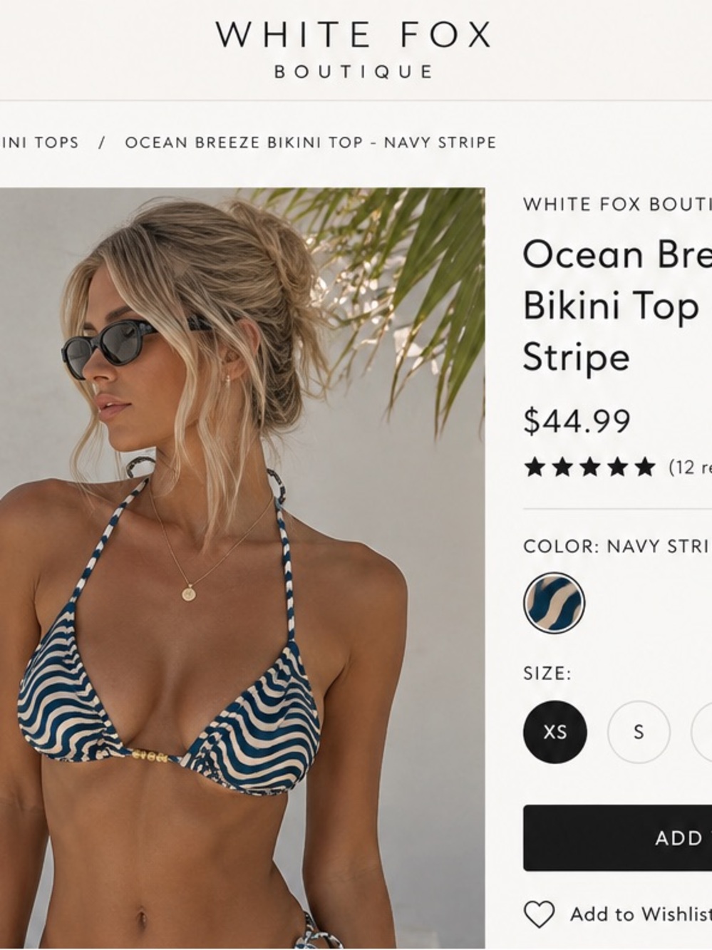 White Fox Boutique Navy Stripe Triangle Bikini Top